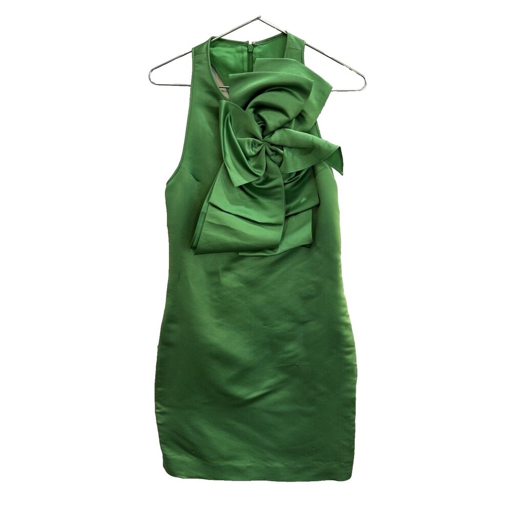 JCrew Prabal Gurung Exploding Bow Dress Sz 0 Classic Green Cocktail Party Sheen